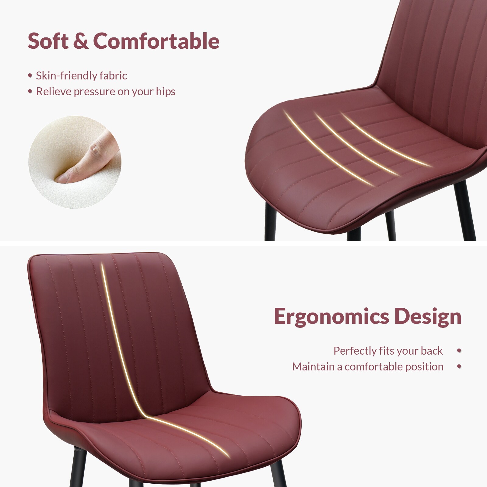 Wine Red PU Leather Dining Chair with Metal Legs, Wave Pattern Upholstered Armless Chair Set of 4 for Kitchen, Restaurant, Living, Meeting Room Wine Red PU Leather Dining Chair with Metal Legs, Wave Pattern Upholstered Armless Chair Set of 4 for Kitchen, Restaurant, Living, Meeting Room
